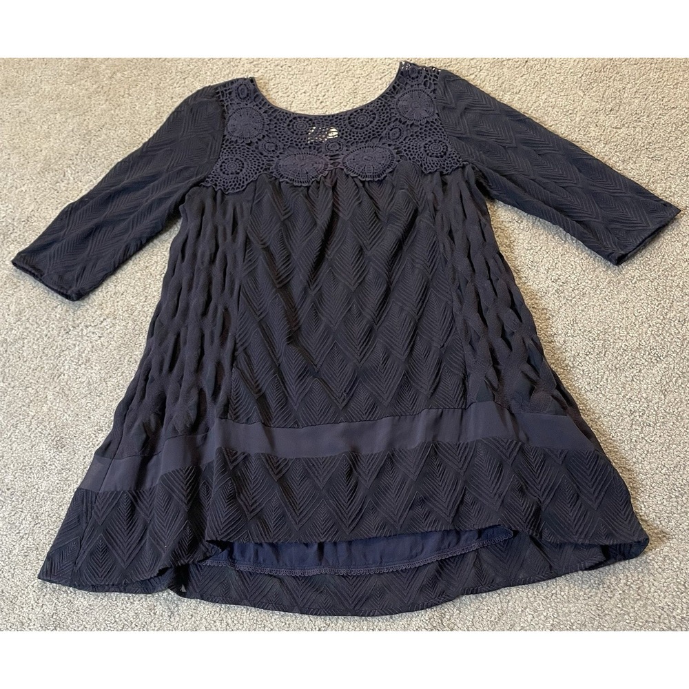 Anthropologie Holding Horses Mini Dress L Textured Floral Embroidery Blue Boho - Picture 4 of 15